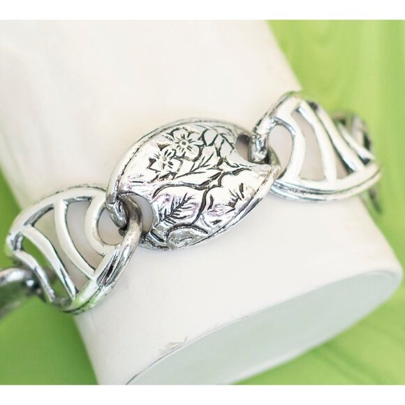 Vintage Dainty Art Nouveau DNA Style Silver Tone Bracelet 7 inch - W17 - Picture 2 of 3